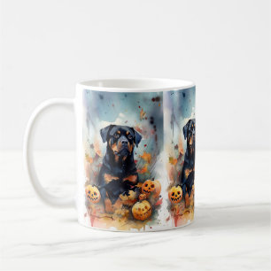 Taza De Café Rottweiler de Halloween con calabazas espeluznante