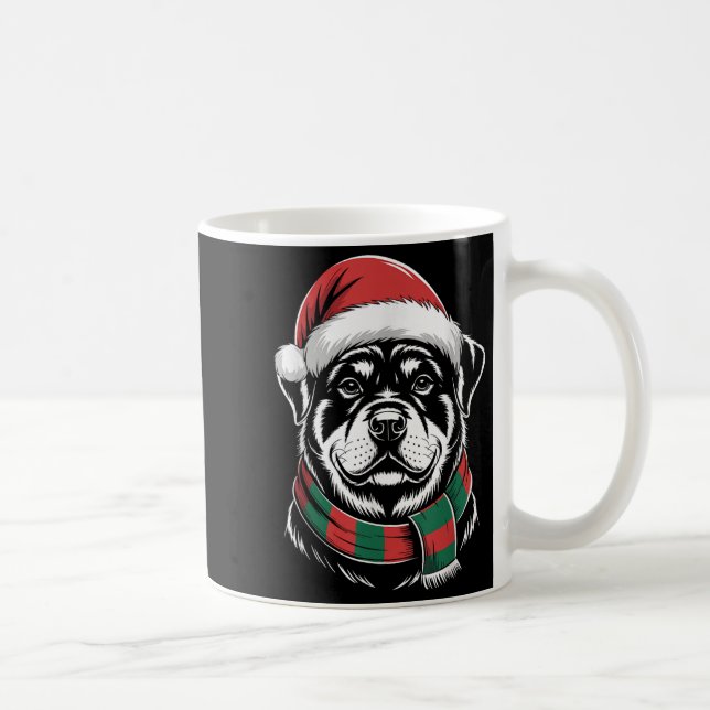 Taza De Café Rottweiler Dog Xmas Santa Hat Scarf Christmas Cost (Derecha)