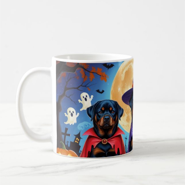 Taza De Café Rottweiler Dogs Pumpkin Halloween Funny (Izquierda)