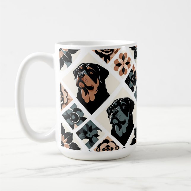 Taza De Café Rottweiler Floral Geometric Pattern (Izquierda)