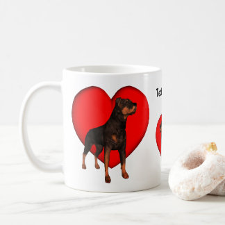 Taza De Café Rottweiler Heart Dog Lover Personalizado