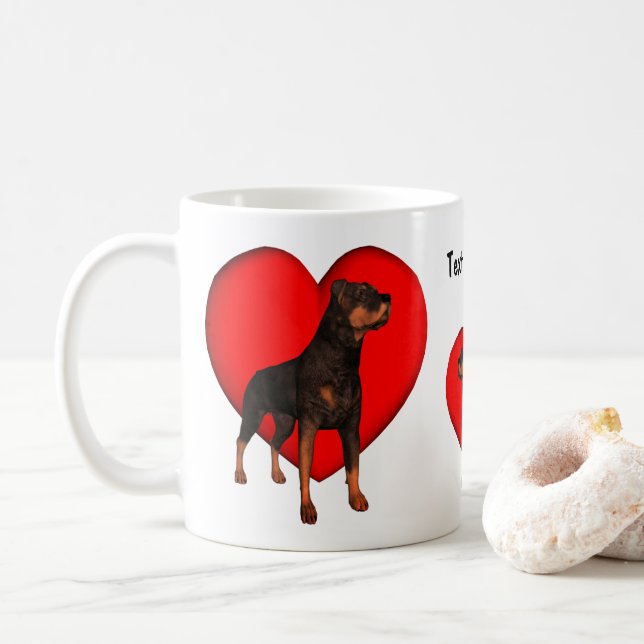 Taza De Café Rottweiler Heart Dog Lover Personalizado (Con donut)