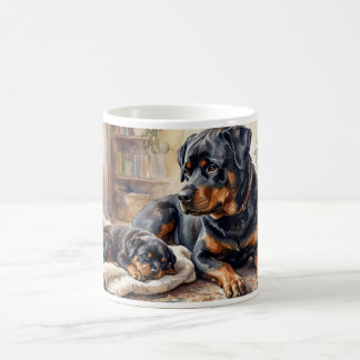 Taza De Café Rottweiler Mom & Puppy Mug – Cozy Dog Lover Gift