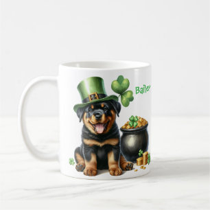 Taza De Café Rottweiler personalizado día de San Patricio