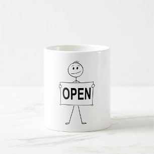 Taza De Café Rótulo abierto de la figura de un tirón divertido