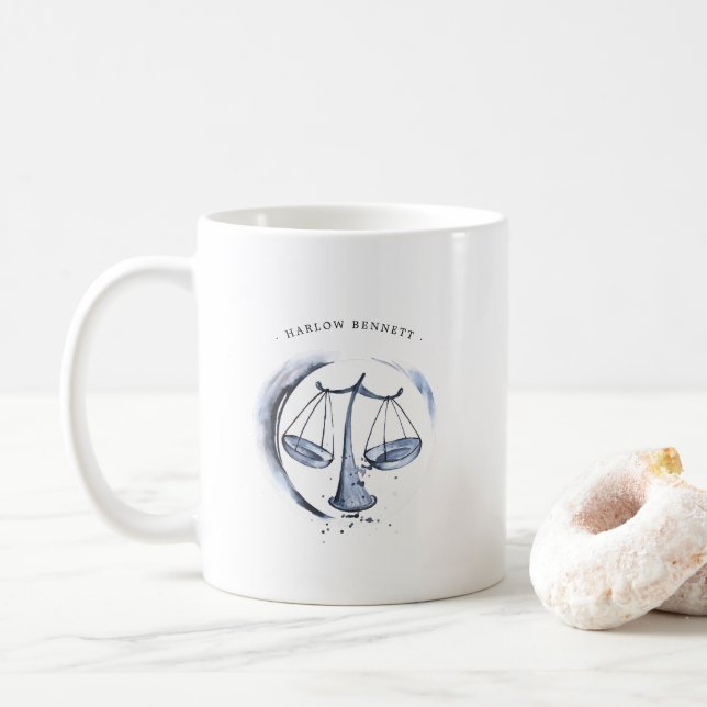 Taza De Café Rótulo acuarela libra astrología zodiac | Monogram (Con donut)