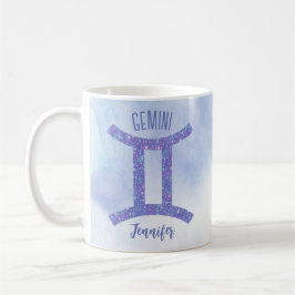 Taza De Café Rótulo Astrológico Gemini personalizado púrpura