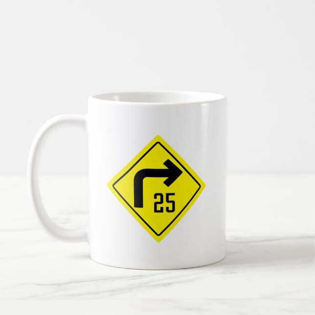 Taza De Café Rótulo clásico de curva derecha de 25 mph (Izquierda)