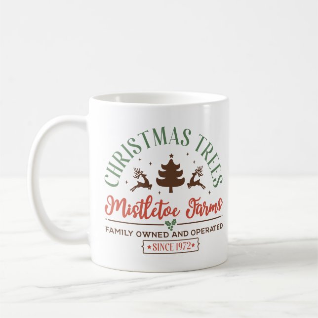 Taza De Café Rótulo de árboles de Navidad de época (Izquierda)