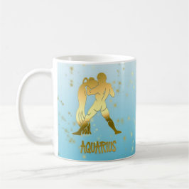 Taza De Café Rótulo de Astrología Zodiaca Acuario de Oro