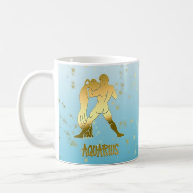 Taza De Café Rótulo de Astrología Zodiaca Acuario de Oro (Izquierda)