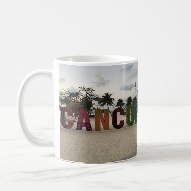 Taza De Café Rótulo de Cancún - Playa Delfines, México Mug (Izquierda)