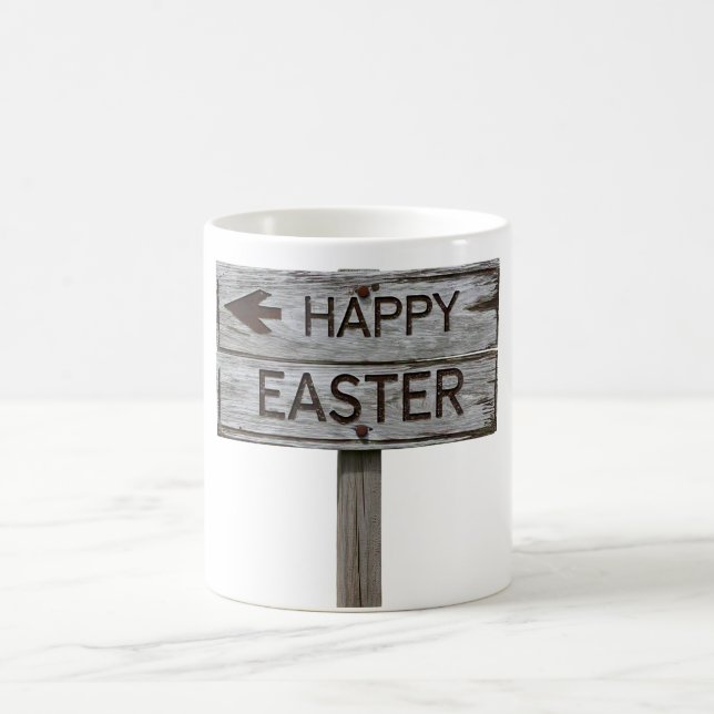 Taza De Café Rótulo de dirección de Rustic Wood Happy Easter (Centro)