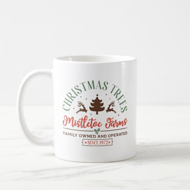 Taza De Café Rótulo de granja de árbol de Navidad retro (Izquierda)