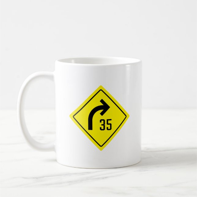 Taza De Café Rótulo de velocidad de aviso de curva | Mugre clás (Izquierda)