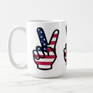 Taza De Café Rótulo de victoria con bandera estadounidense