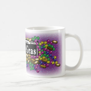 Taza De Café Rótulo Mardi Gras - Café Purpurina púrpura