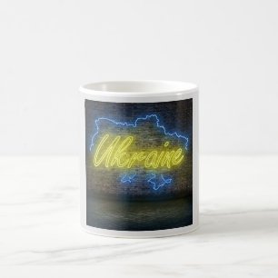 Taza De Café Rótulo Neon de la bandera de Ucrania