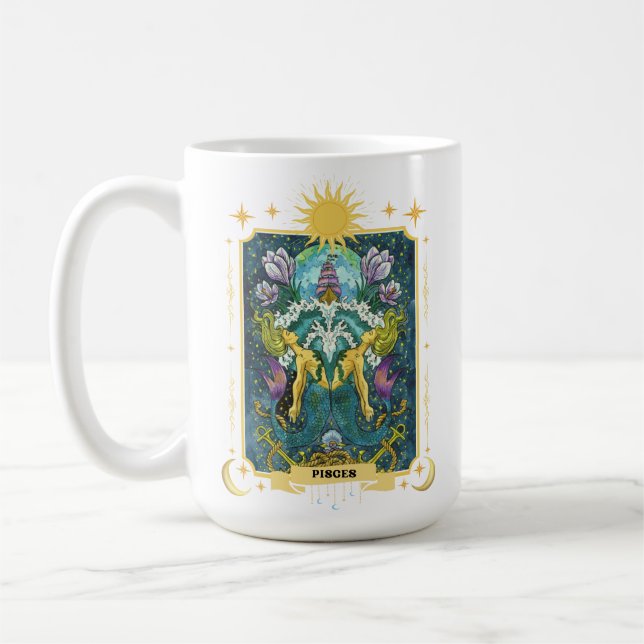 Taza De Café Rótulo Pisces Zodiac 15 oz (Izquierda)