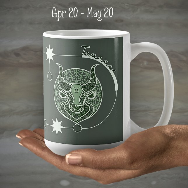 Taza De Café Rótulo Taurus Zodiac Astrología Mandala Gris Verde (Subido por el creador)