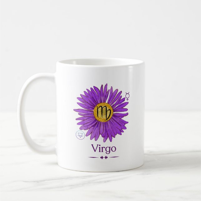 Taza De Café Rótulo Virgo Zodiac con barra húmeda morada (Izquierda)