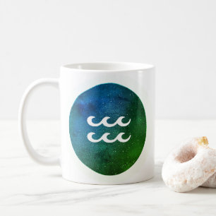 Taza De Café Rótulo Zodiac Aquarius Moderno Verde azulado Blanc