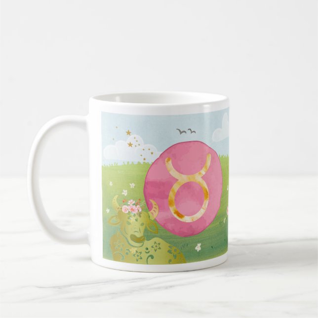 Taza De Café Rótulo Zodiac Astrología Rosa Verde Taurus (Izquierda)