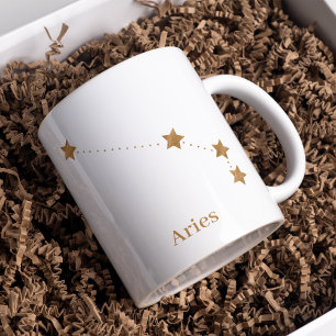 Taza De Café Rótulo Zodiac moderno Aries Gold Incendio de ele