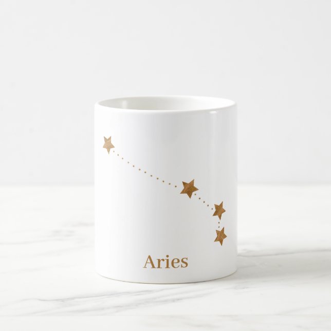 Taza De Café Rótulo Zodiac moderno Aries Gold | Incendio de ele (Centro)
