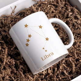 Taza De Café Rótulo Zodiac moderno Libra de oro | Aire de eleme