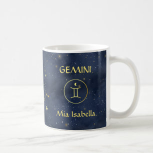 Taza De Café Rótulo zodiaco Gemini y pulsera de gato celeste