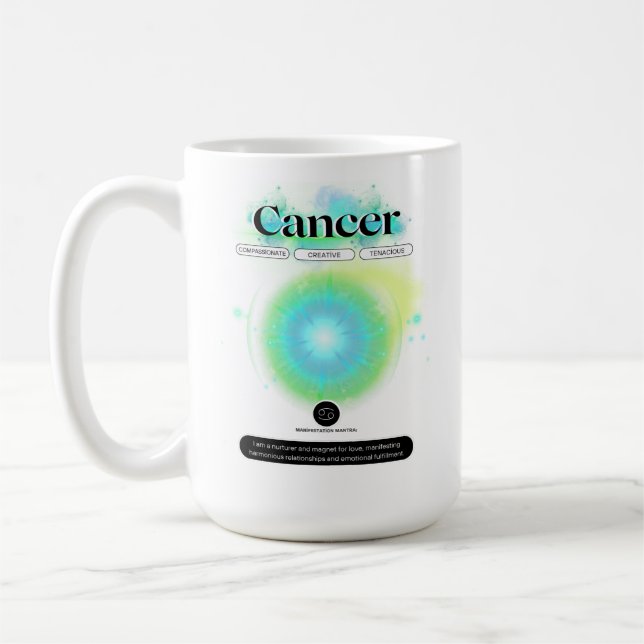 Taza De Café Rótulo Zodiaco moderno Cáncer Cita Elemento Agua (Izquierda)