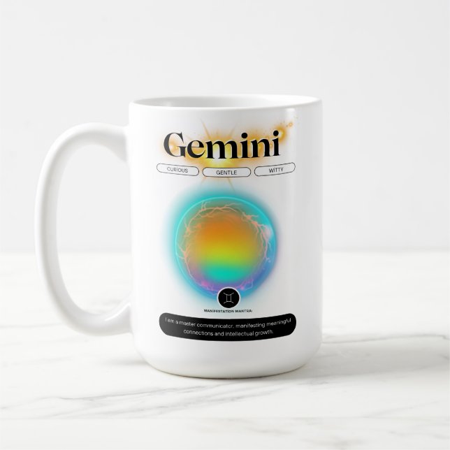 Taza De Café Rótulo Zodiaco moderno Elemento Aire De Cita Gemin (Izquierda)