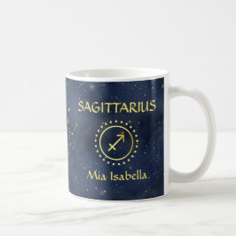 Taza De Café Rótulo zodiaco Sagittarius y pulpa de gato celeste