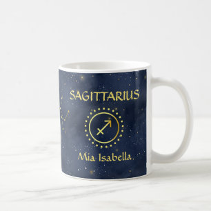 Taza De Café Rótulo zodiaco Sagittarius y pulpa de gato celeste
