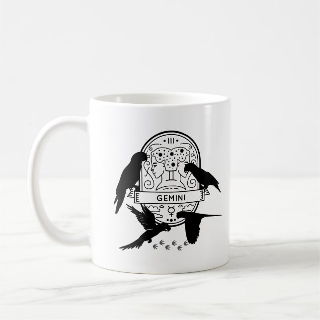 Taza De Café Rótulo zodiaco y Mascotas coincidentes. Gemini - P (Izquierda)