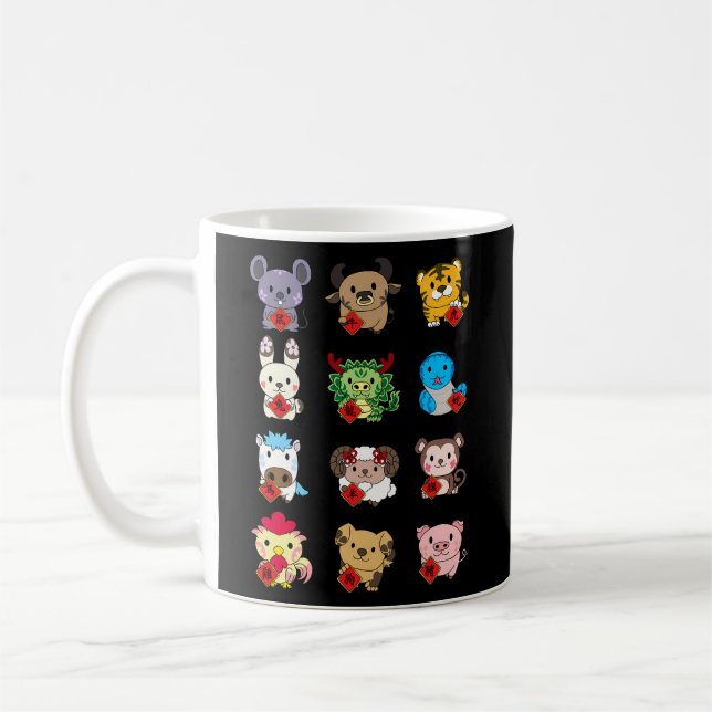 Taza De Café Rótulos de animales zodiacos chinos Año nuevo luna (Izquierda)