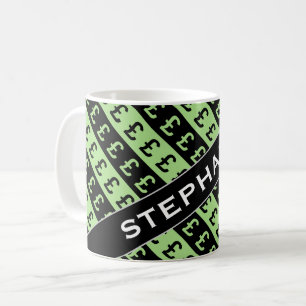 Taza De Café Rótulos de libra negra y verde (£)