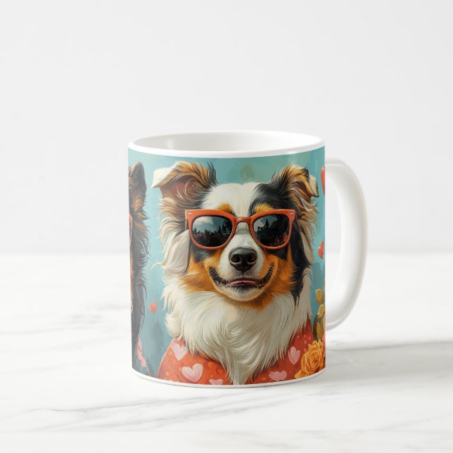 Taza De Café Rough Collie con El día de San Valentín de Rosas d (Anverso derecho)