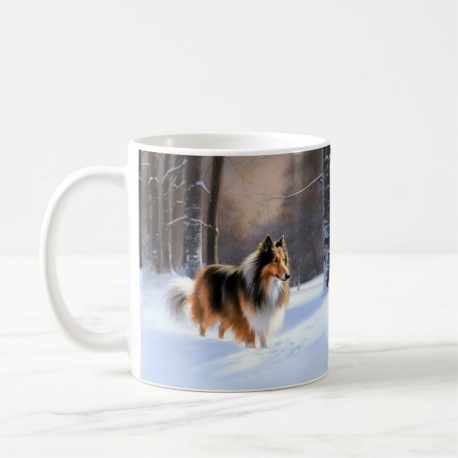 Taza De Café Rough Collie Deja Que Nieva Navidades (Izquierda)