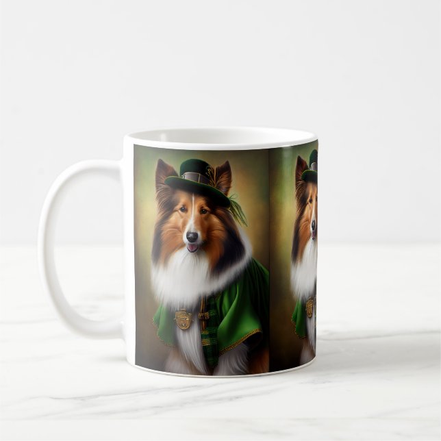 Taza De Café Rough Collie Dog in St. Patrick's Day Vress (Izquierda)