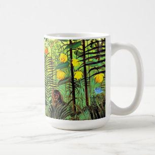 Taza De Café Rousseau - Paisaje exótico con león y leona,