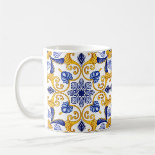 Taza De Café Royal Lisbon Scrollwork Elegant Portuguese Blue