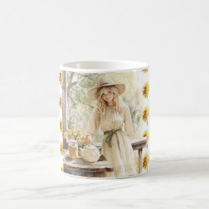 Taza De Café Rubia Miel Amarilla Floral Femenina