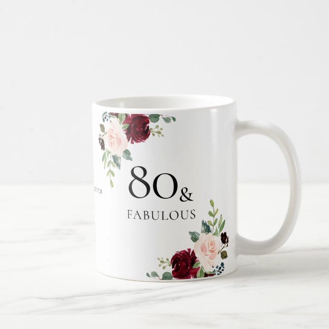 Taza De Café Rubor Burgundy Flowers Womans 80th Birthday Gift (Derecha)