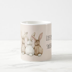 Taza De Café Rubor Crema Tres Conejitos Lindos