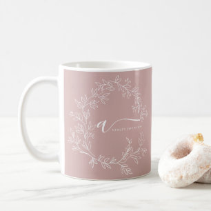 Taza De Café Rubor Dusty Pink Girly Script Monograma Nombre mod