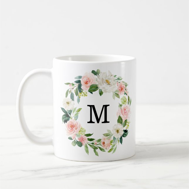 Taza De Café Rubor Florals | Monograma de flor (Izquierda)