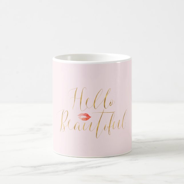 Taza De Café Rubor Pink Gold Hello Beautiful Lips (Centro)