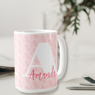 Taza De Café Rubor Pink Monograma Hot Pink Script Name White